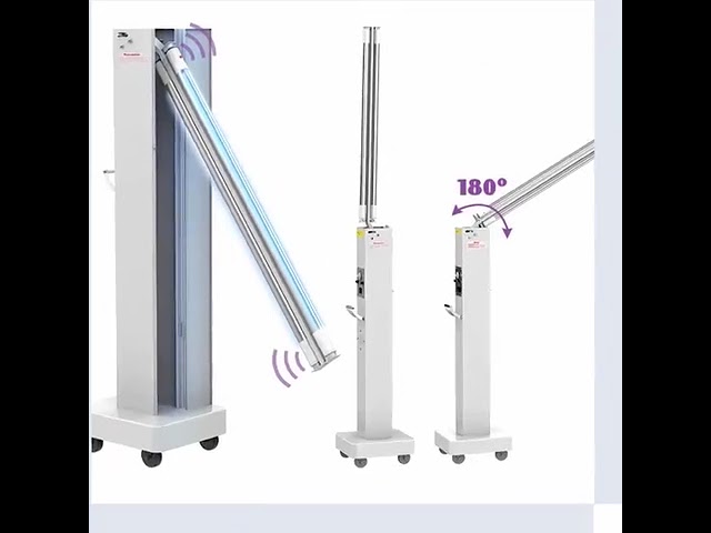 video aziendali circa 60W Sterilizer Wheel Germicidal Lamp UVC Light Sterilization Hospital UV Disinfection Trolley
